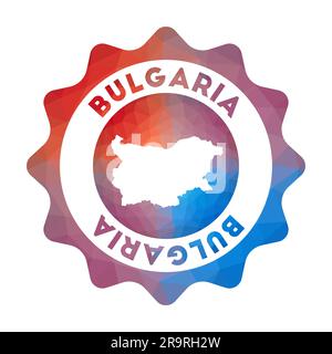 Bulgarien Logo mit niedrigem Poly-Wert. Farbenfrohes, geometrisches Reiselogo für das Land. Mehrfarbiges polygonales bulgarisches Rundzeichen mit Karte für Sie Stock Vektor