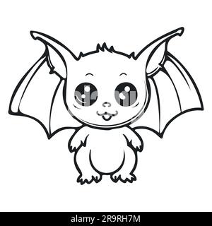Malseite einfacher schwarzweißer niedlicher Fledermausvektor. Stock Vektor