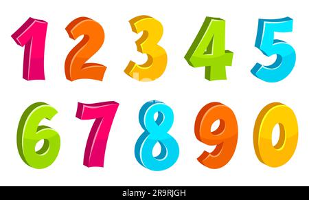 Satz verschiedener Nummern von 1 bis 0. Sammlung von Zeichentricknummern. Stock Vektor