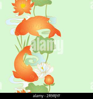 Orientalische Fische und Lotusmuster. Traditioneller chinesischer und japanischer Hintergrund. Stock Vektor