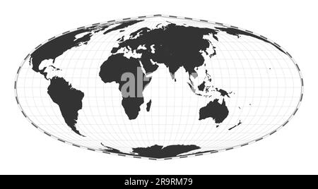 Vector-Weltkarte. Sinusprojektion nach Foucaut. Geografische Karte mit Breiten- und Längengraden. Zentriert auf 60deg W Längengrad. Vect Stock Vektor