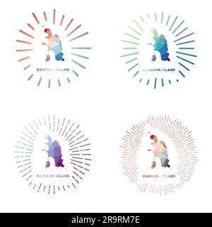 Pangkor Island Low Poly Sunburst ist eingestellt. Logo der Insel im geometrischen Polygonstil. Vektordarstellung. Stock Vektor