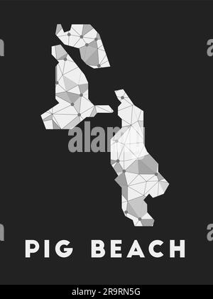 Pig Beach - Karte des Kommunikationsnetzwerks der Insel. Pig Beach: Trendiges geometrisches Design auf dunklem Hintergrund. Technologie, Internet, Netzwerk, Telekommunikation Stock Vektor