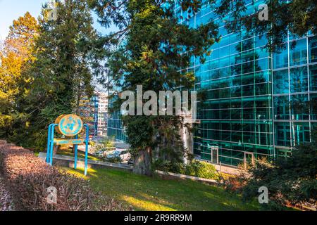 Genf, Schweiz - 25. März 2022: Gebäude der Weltorganisation für Meteorologie in Genf, Schweiz. Stockfoto