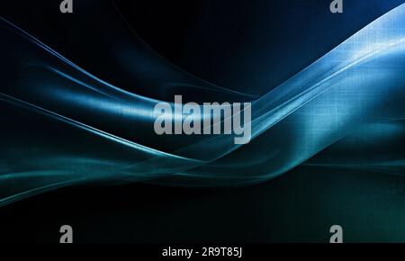 Wunderschöne farbenfrohe Lichteffekte durch Neonleuchten und Blitz. Hintergrund mit fliegenden Designelementen. Blauer Hintergrund. Hintergrund mit abstraktem Glitzer Stockfoto