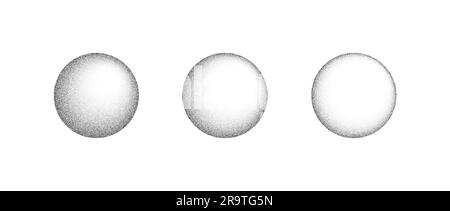 Strukturierte Verlaufskugeln eingestellt. Kollektion mit schwarz gepunkteten Kreisen. Set mit runden Elementen. Verblassende Rauschen, Körnung, Dotwork-Formen. Illustrationen mit hellen Halbtönen und Schatten. Vektor Stock Vektor