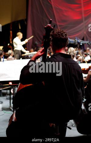 Das Sydney Symphony Orchestra zum 25. Jahrestag von Symphony in the Domain im Rahmen des einmonatigen Sydney Festivals. (2007 ist auch der 75. Jahrestag der Sydney Symphony.) The Domain, Sydney, Australien. 20.01.07. Stockfoto