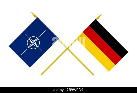 Flaggen von NATO und Deutschland, 3D Rendern, isoliert Stockfoto