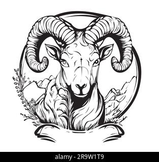 ARIES zeichnen handgezeichnet in Doodle-Stil Horoskop-Illustration Stock Vektor