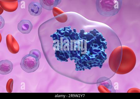 Aspirin-Acetylsalicylsäure (ASA)-Molekül im Blutfluss - Nahaufnahme 3D Abbildung Stockfoto