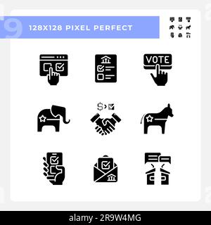 Pixelperfekter Satz von Symbolen im Glyphenstil für die Abstimmung Stock Vektor