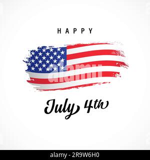 Happy July 4., Happy 4 th of July Creative Logo. 4. Juli USA Unabhängigkeitstag Grüße. T-Shirt-Grafik, Geschenkdesign-Elemente mit Bürsten Stock Vektor