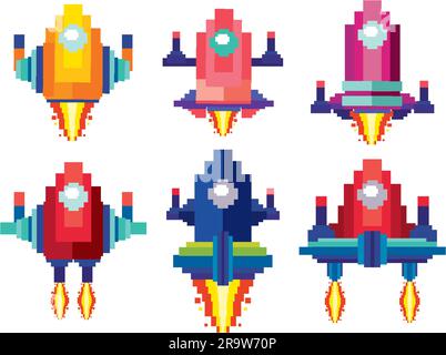 Retro Pixel Rocket Vector Illustration Stock Vektor