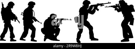 vektorsilhouetten von Soldaten bereit zum Schießen. EPS8 Stock Vektor