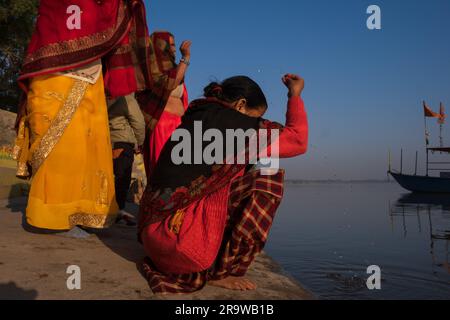 Eine Gruppe hinduistischer Pilger in Mathura, Indien Stockfoto