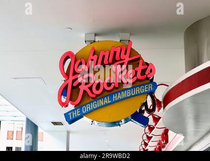 Johnny Rockets das Original Hamburger Restaurant Schild Ovation Hollywood 6801 Hollywood Boulevard Los Angeles Kalifornien USA Stockfoto