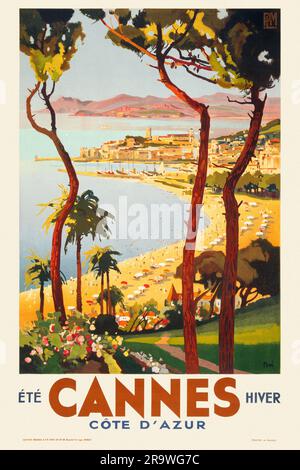 Nach Cannes. Côte d'Azur. Été, Hiver von Lucien Peri (1880-1948). Poster wurde 1935 in Frankreich veröffentlicht. Stockfoto