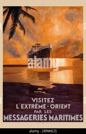 Visitez l'Extrême-Orient par les Messageries maritimes von Jean de Gachons (1871-1951). Poster wurde 1931 in Frankreich veröffentlicht. Stockfoto