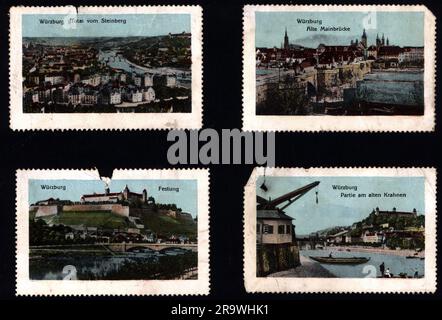Werbung, Tourismus, Würzburg, Plakatmarken, ca. 1910, ADDITIONAL-RIGHTS-CLEARANCE-INFO-NOT-AVAILABLE Stockfoto