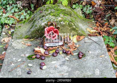 Ein Blick auf den Pere Lachaise, den berühmtesten Friedhof mit den Gräbern sehr berühmter Menschen Stockfoto