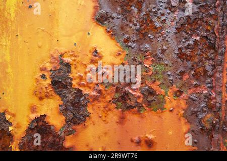 Ein abstraktes Muster, das auf rostenden Hafenmaschinen neben dem Hafen von Arnastapi, Snaefellsines, West-Island, geschaffen wurde. Stockfoto