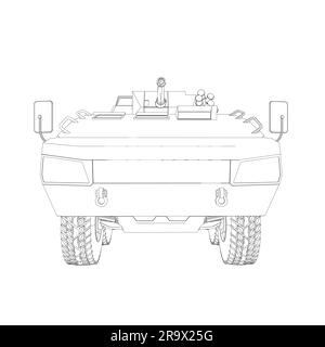 Armored-Truppentransporter. Zeichnung von Militärmaschinen-Vektorbildern. BTR. Stock Vektor