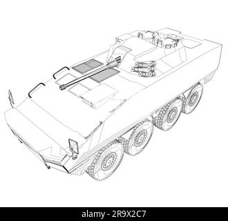 Armored-Truppentransporter. Zeichnung von Militärmaschinen-Vektorbildern. BTR. Stock Vektor