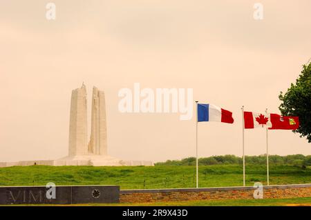 Kanadisches Denkmal von Vimy, in der Nähe von Givenchy-en-Gohelle, Vimy, Pas-de-Calais, Nord-Pas-de-Calais, Frankreich, erster Weltkrieg, WW1, Kriegsdenkmal Stockfoto