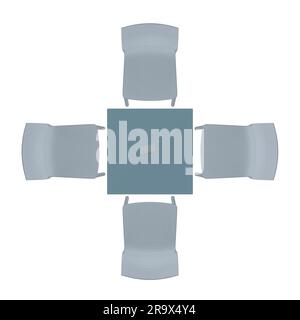 Polygonaler moderner runder Tisch mit Stühlen. Vektordarstellung. Vektorkunst-Vieleck eines Esstisches mit Stühlen. 3D. Stock Vektor