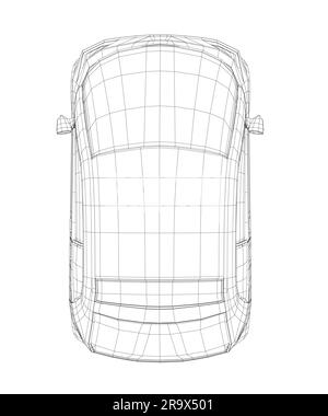 Vektordarstellung eines kleinen Drahtmodells. Stadtfahrplan. Leere Vorlage für Kompaktwagen für Branding oder Werbung. Lebensmittellieferwagen. 3D. Stock Vektor