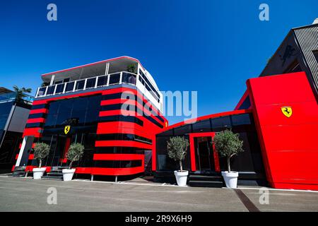 Spielberg, Autriche. 29. Juni 2023. Scuderia Ferrari Motorheim während der Formel 2023 1 Rolex Grosser Preis von Osterreich, 2023 Österreichischer Grand Prix, 9. Runde der Formel-1-Weltmeisterschaft 2023 vom 30. Juni bis 2. Juli 2023 auf dem Red Bull Ring in Spielberg, Österreich - Foto Florent Gooden/DPPI Credit: DPPI Media/Alamy Live News Stockfoto