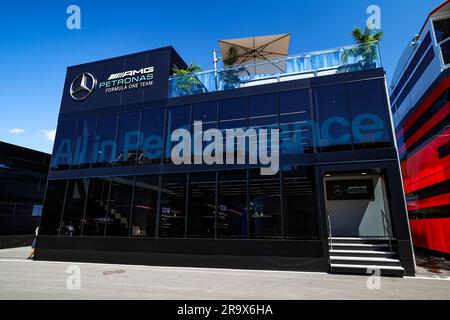 Spielberg, Autriche. 29. Juni 2023. Mercedes AMG F1 Team Motorheim während der Formel 2023 1 Rolex Grosser Preis von Osterreich, 2023 Großen Preis Österreich, 9. Runde der Formel-1-Weltmeisterschaft 2023 vom 30. Juni bis 2. Juli 2023 auf dem Red Bull Ring in Spielberg, Österreich – Foto Florent Gooden/DPPI Gutschrift: DPPI Media/Alamy Live News Stockfoto