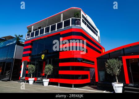 Spielberg, Autriche. 29. Juni 2023. Scuderia Ferrari Motorheim während der Formel 2023 1 Rolex Grosser Preis von Osterreich, 2023 Österreichischer Grand Prix, 9. Runde der Formel-1-Weltmeisterschaft 2023 vom 30. Juni bis 2. Juli 2023 auf dem Red Bull Ring in Spielberg, Österreich - Foto Florent Gooden/DPPI Credit: DPPI Media/Alamy Live News Stockfoto