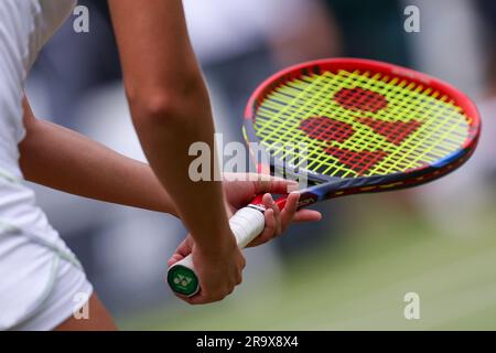 Bad Homburg, Deutschland. 29. Juni 2023. Tennis: WTA Tour, Singles, Frauen, Viertelfinale. Ein Spieler hat einen Tennisschläger. Kredit: Joaquim Ferreira/dpa/Alamy Live News Stockfoto