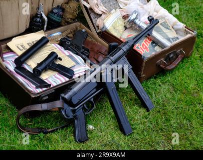 Die MP 40 ist eine Pistole für Untermaschinen, die für die Parabellum-Kartusche 9 x 19mm ausgelegt ist. Stockfoto