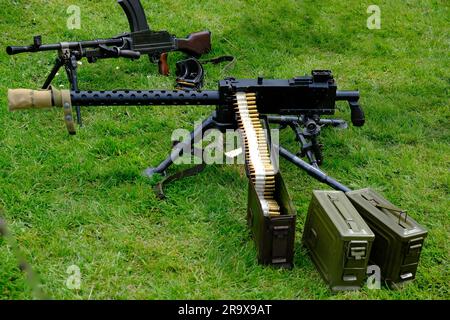 Die M1919 Browning ist eine mittelgroße .30-mm-Maschinenpistole, die im 20. Jahrhundert weit verbreitet war. Stockfoto