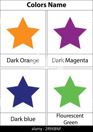 Name der Star Learning Colors. Vektordarstellung. Weißer Hintergrund. Vektordarstellung. Stock Vektor