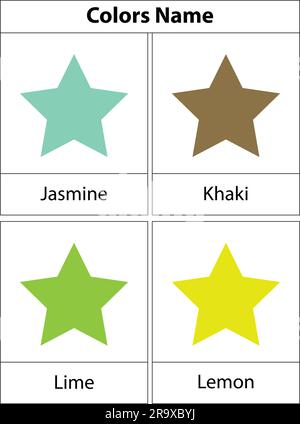 Name der Star Learning Colors. Vektordarstellung. Weißer Hintergrund. Vektordarstellung. Stock Vektor