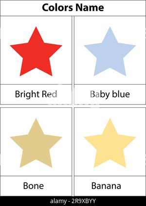 Name der Star Learning Colors. Vektordarstellung. Weißer Hintergrund. Vektordarstellung. Stock Vektor