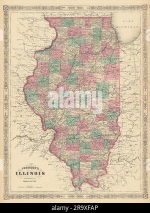 Johnson ist Illinois. KARTE des US-Bundesstaates mit 1866 alten Antiquitätenkarten der Counties Stockfoto