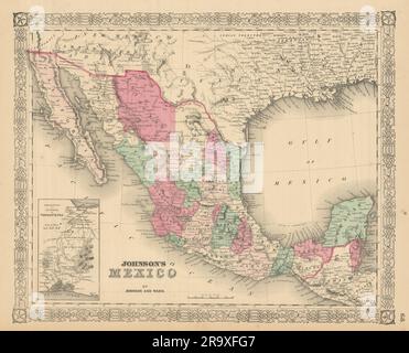 Johnsons Mexiko zeigt Staaten. Tehuantepec 1866 alte antike Karte Plan Chart Stockfoto