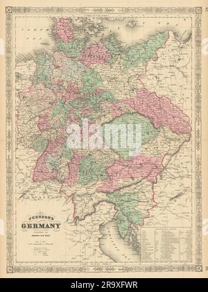 Johnsons Deutschland. Preußen Österreich Böhmische Mähren Tschechische Republik Tirol 1866 Karte Stockfoto