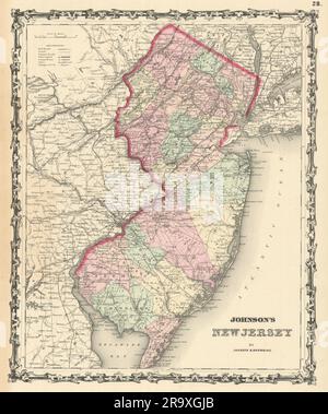 Johnson ist New Jersey. Karte des US-Bundesstaates mit 1861 alten Antiquitätenkarten der Grafschaften Stockfoto