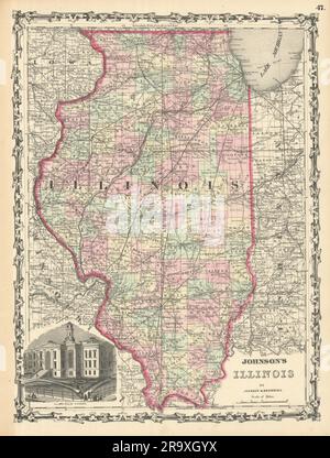 Johnson ist Illinois. KARTE des US-Bundesstaates mit 1861 alten Antiquitätenkarten der Counties Stockfoto