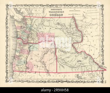 Johnson's Washington [Territory] und Oregon. Idaho Und Montana. Landkreise 1861 Karte Stockfoto