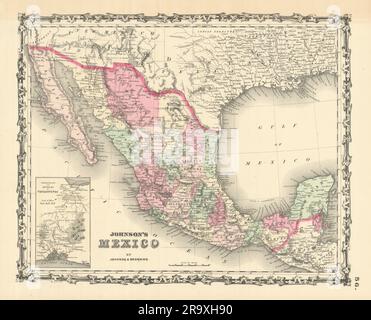 Johnson ist Mexiko. Bundesstaaten. Tehuantepec Isthmus 1861 alte antike Karte Plan Chart Stockfoto