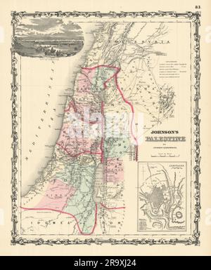 Johnson ist Palästina. Jerusalem Damaskus. 12 Stämme Israels. 1861-Karte des Heiligen Landes Stockfoto