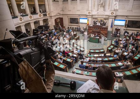 Brüssel, Belgien. 29. Juni 2023. Abbildung zeigt eine Plenarsitzung der Kammer im Bundesparlament am Donnerstag, den 29. Juni 2023 in Brüssel. BELGA FOTO HATIM KAGHAT Kredit: Belga News Agency/Alamy Live News Stockfoto