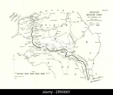 Situation Westfront, 15. Dezember 1914. Erster Weltkrieg. 1933 alte Karte Stockfoto