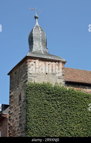 Historischer Turm - Blauer Hut, Eberbach, Neckar-Tal, Baden-Württemberg, Deutschland Stockfoto